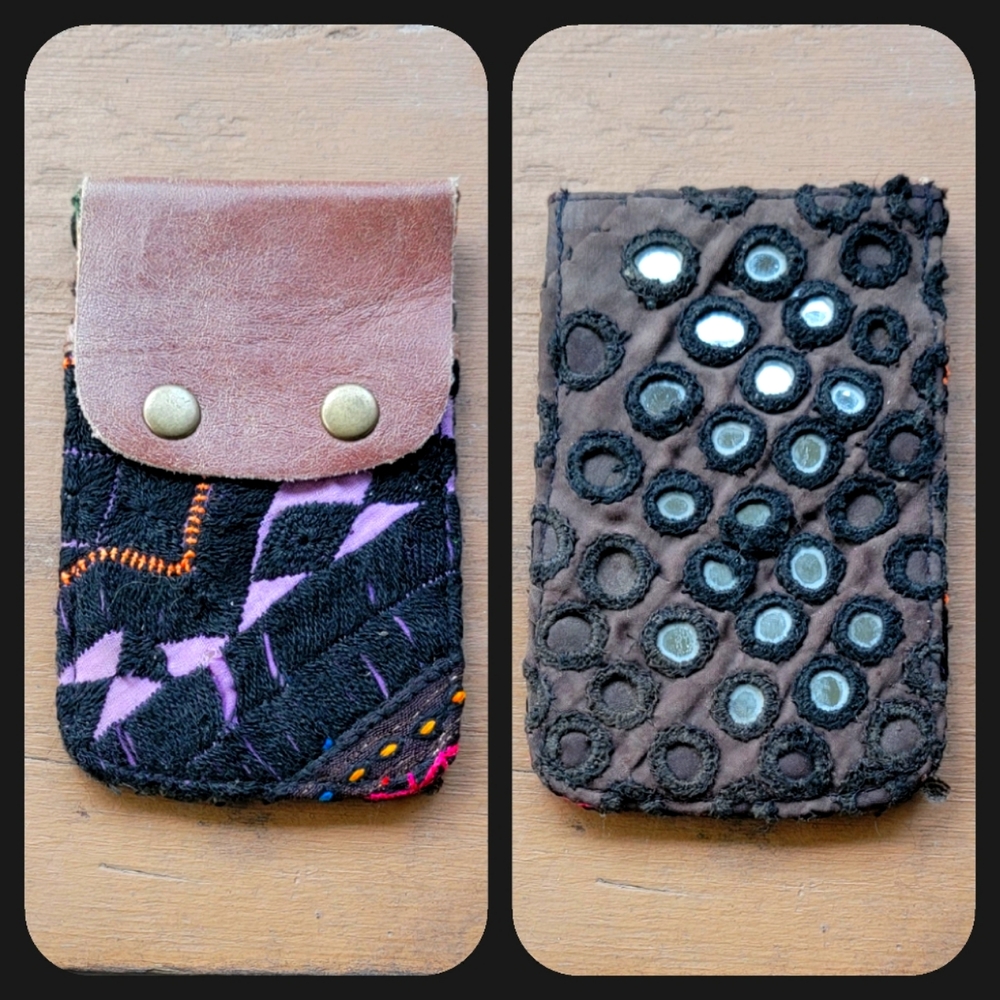 🧠🍳 Free People Boho Embroidered Repurposed vtg banjara hippie Wallet card case
